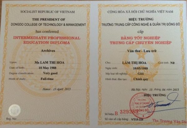 Làm Bằng Đại Học Trung Cấp Văn Thư Lưu Trữ Đảm Bảo Sử Dụng Toàn Quốc