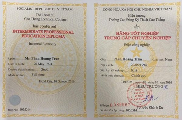 Làm Bằng Trung Cấp Ngành Điện Đảm Bảo Sử Dụng Toàn Quốc
