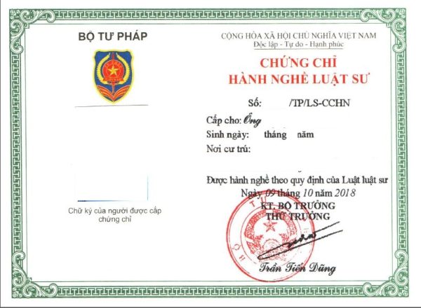 CẤP NGAY CHỨNG CHỈ LUẬT SƯ - MIỄN ĐÀO TẠO