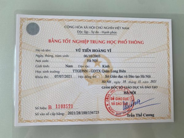 Mặt sau của bằng tốt nghiệp THPT 2021