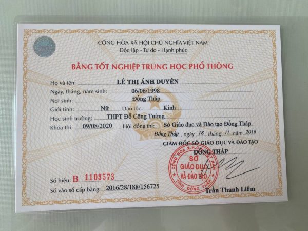 Ví dụ bằng cấp 3 năm 2016