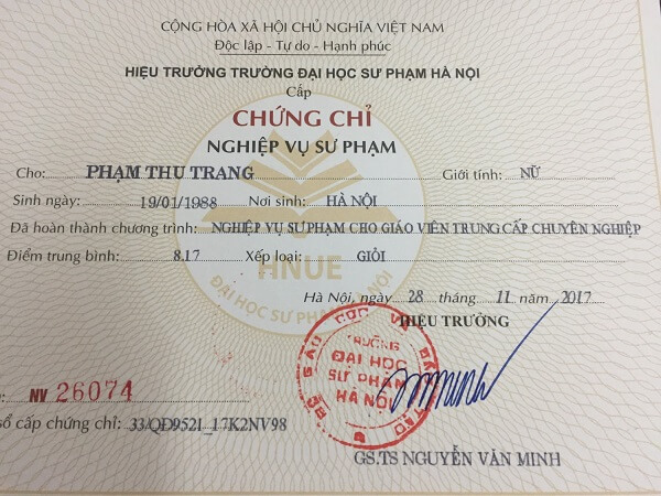 Làm Chứng Chỉ Bồi Dưỡng Nghiệp Vụ Sư Phạm Toàn Quốc