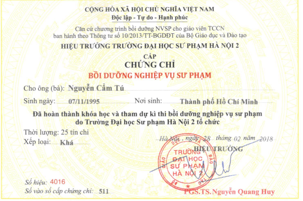 Làm Chứng Chỉ Bồi Dưỡng Nghiệp Vụ Sư Phạm Toàn Quốc