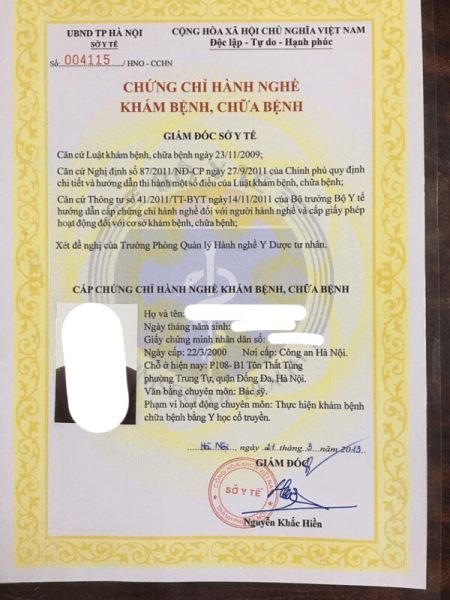Chứng chỉ hành nghề khám chữa bệnh bằng y học cổ truyền