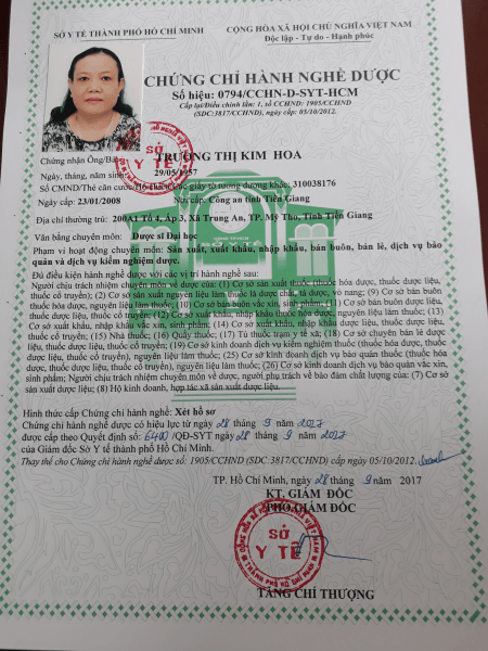 Chứng chỉ hành nghề dược