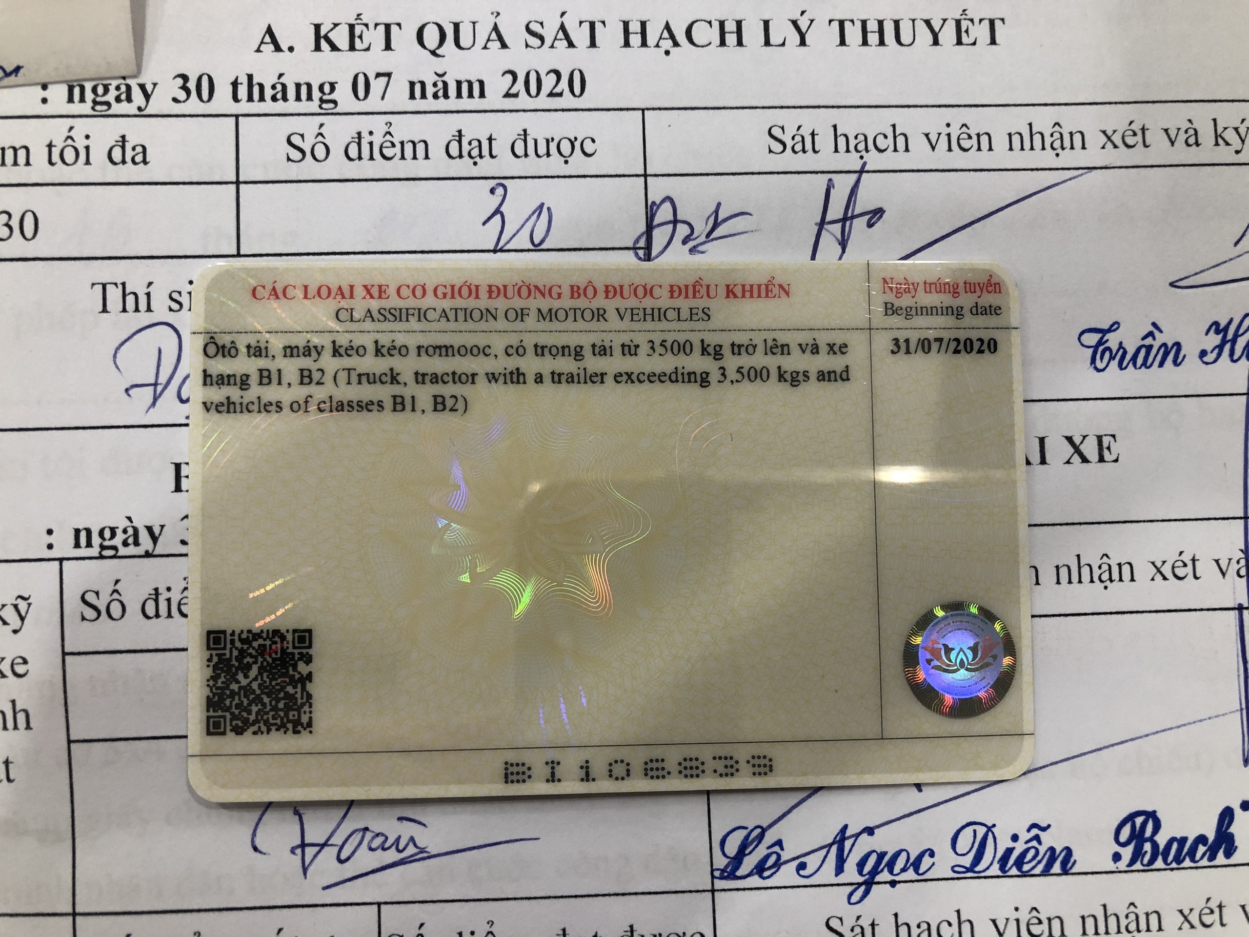 Bộ bằng lái xe hạng C có hồ sơ gốc - Mặt sau bằng lái hạng C
