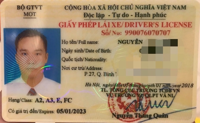 Mẫu bằng lái xe hạng F có hồ sơ gốc