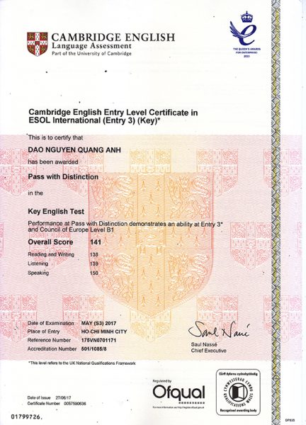 Làm Chứng Chỉ KET Bao Xin Visa Định Cư Tại Bao Xin Việc